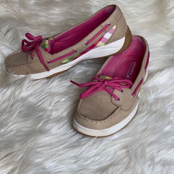 Sperry top sider green pink tan cream pink lace up boat shoes flats loafers nwot - Picture 1 of 17